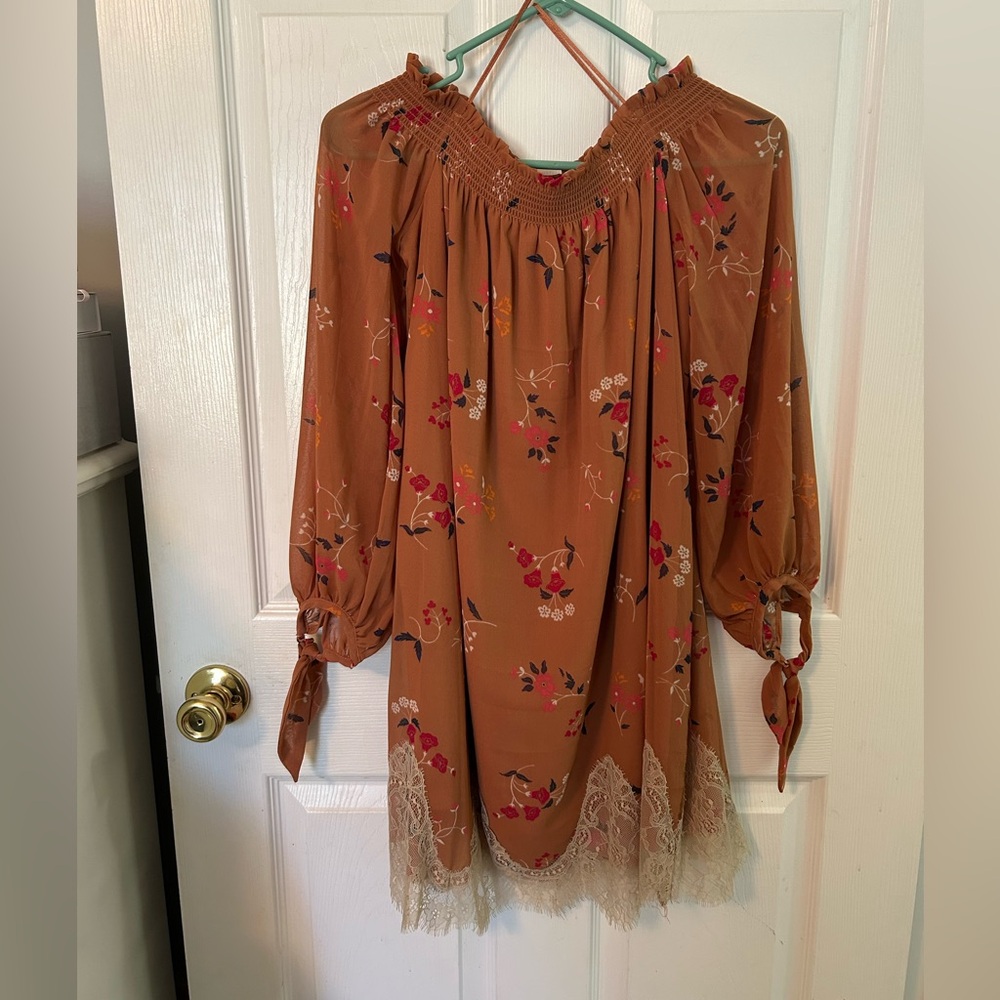 Lush Brown Floral Boho Dress - Picture 1 of 5